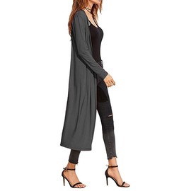 Re Tech UK Ladies Womens Maxi Plus Size Long Cardigans for Women UK Collared Top Long Full Sleeve Floaty Women's Cardigans Coatigans Sizes 8-26 (Charcoal - XL)