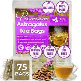 FreshDrinkUS, Premium 75 Astragalus Root Tea Bags, 100% Natural & Pure from Astragalus Root. Astragalus Root Herbal Tea. Made with Natural Material Tea Bags. No Sugar, No Caffeine, No Gluten, Vegan.