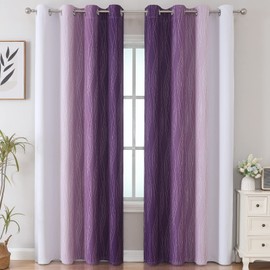VEHEDE Colour Gradient Children's Room Curtains with Eyelets, Living Room Curtains with Eyelets, Ombre Thermal Curtain, Cold Protection Curtain, 244 cm Long, H 244 x W 132 cm, Purple and White, Set of