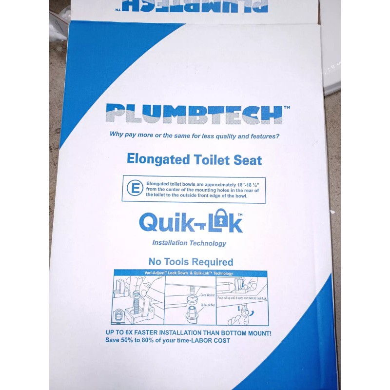 PlumbTech 225-00 Slow Close Elongated Toilet Seat with Adjustable Hinge,
