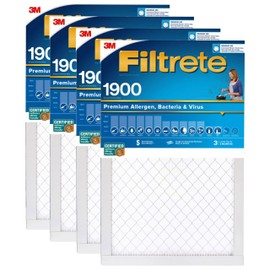 Filtrete 20x25x1 AC Furnace Air Filter, MERV 13, MPR 1900, Premium Allergen, Bacteria & Virus Filter, 3-Month Pleated 1-Inch Electrostatic Air Cleaning Filter, 4-Pack (Actual Size 19.69x24.69x0.78 in)