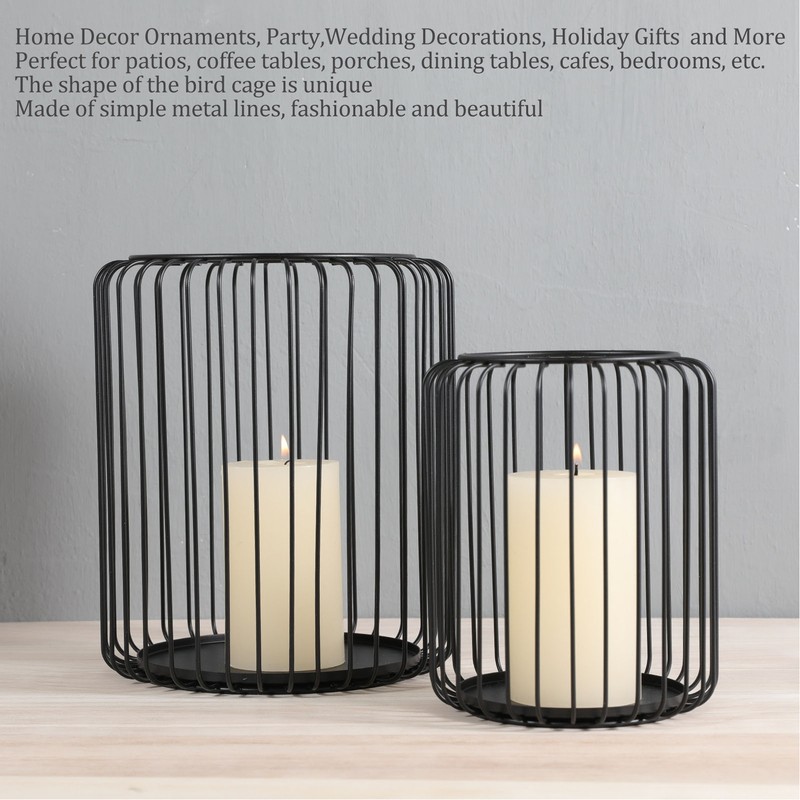 Cage Candleholder Set Matte Black Metal Cylinder Modern Simple Bird