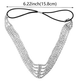 Crystal Elastic Forehead Head Hair Jewelry Rhinestone Accessories for Wedding Prom Headband Women and Girls (Silver)