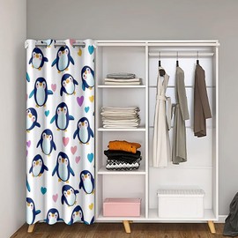 Erosebridal Cute Penguin Door Curtain,Kids Kawaii Penguin Blackout Curtain 34" W X 80" L,Funny Antarctic Animals Door Drape,Colorful Love Heart Pattern Room Divider Curtain for Girls Women