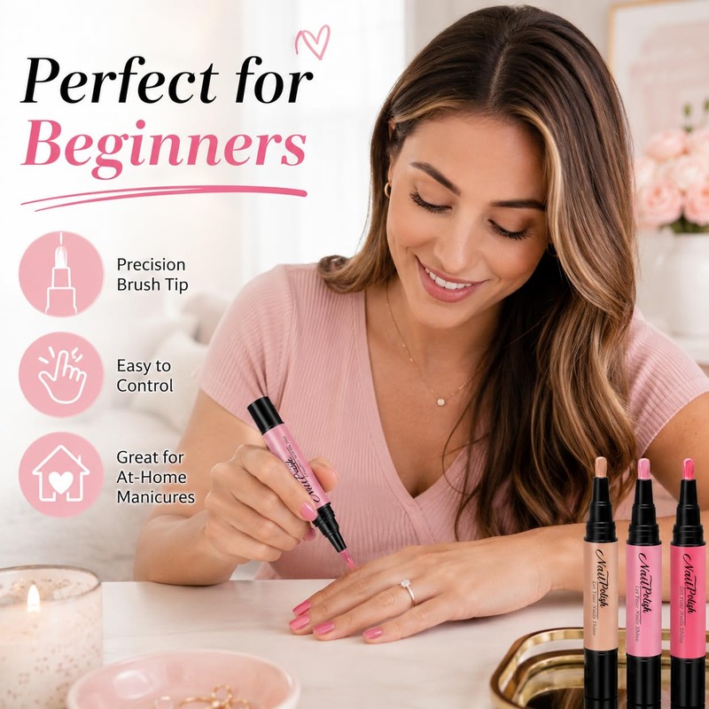 Pink Nude Nail Polish Pens 6 Colors, Quick Dry Water