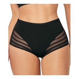 CURVEEZ High Waisted Tummy Control Stripe Lace Underwear, Shapewear Panties for Women, Thong for FUPA Control Onyx