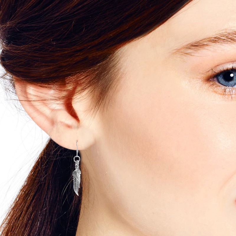 Amazing Double Feather .925 Sterling Silver Dangle Earrings