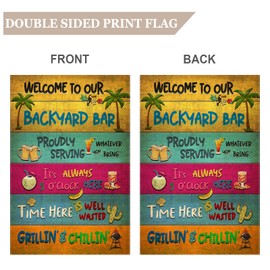 Snycler Welcome To Our Backyard Garden Flag, Swimming Pool Decor Classic Garden Signs Gift For Summer Vibes, Friends Party Decorative Signs For Yard (Backyard Bar) 12 x 18 Inch