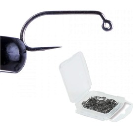 MAXIMUMCATCH Maxcatch 100pcs Fishing Hooks High Carbon Steel Fly Tying Fishing Hooks Dry&Wet&Nymph&Shrimp Caddis Pupa Jig Hooks with Plastic Box (#16, MC-5220 Jig Fly Hook (Barbless))