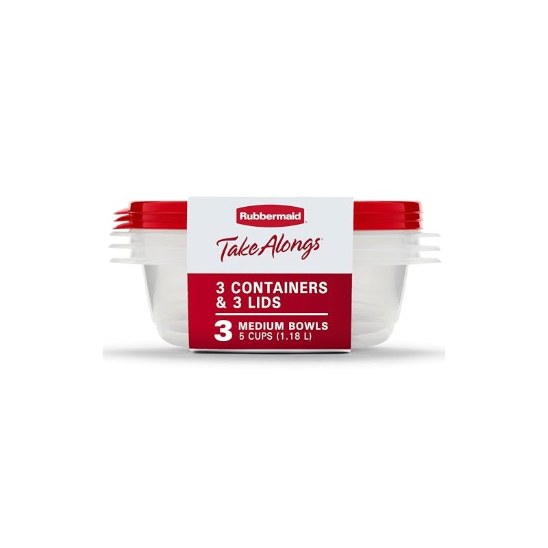 Rubbermaid TakeAlongs Food Storage Container, 5 Cup, 3 Count
