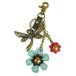 CHALA Purse Charm, Key Fob, keychain Decorative Accessories, Metal Charming Keychain - Dragonfly & Flower