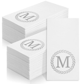 100 Silver Monogram Disposable Napkins - Letter M Hand Towels Decorative, Dinner Napkins for Guest, Monogrammed Hand Towels for Bathroom Wedding Birthday Party Baby Shower