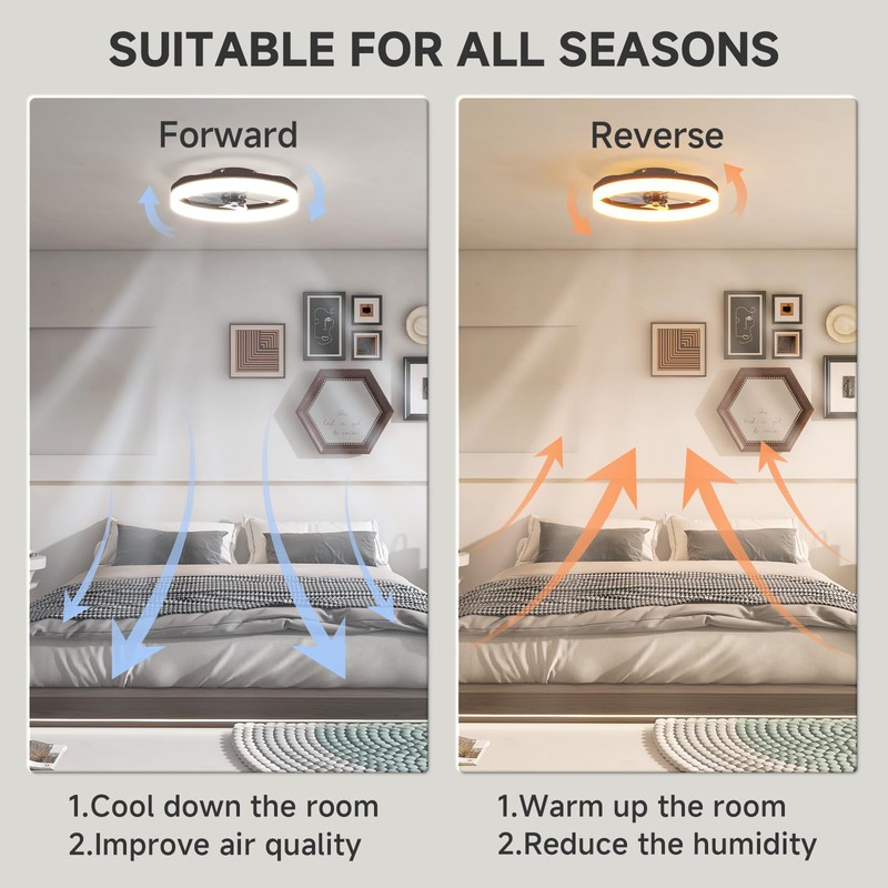 VOLISUN Low Profile Ceiling Fans with Lights and Remote, 19.7in