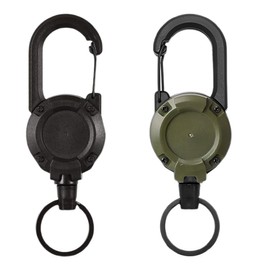 Pack of 2 Key Chains Extendable, Retractable Key Chain, Lanyard Extendable ID Card with Steel Wire Rope, ID Card Holder Extendable with Carabiner (Black + Army Green)