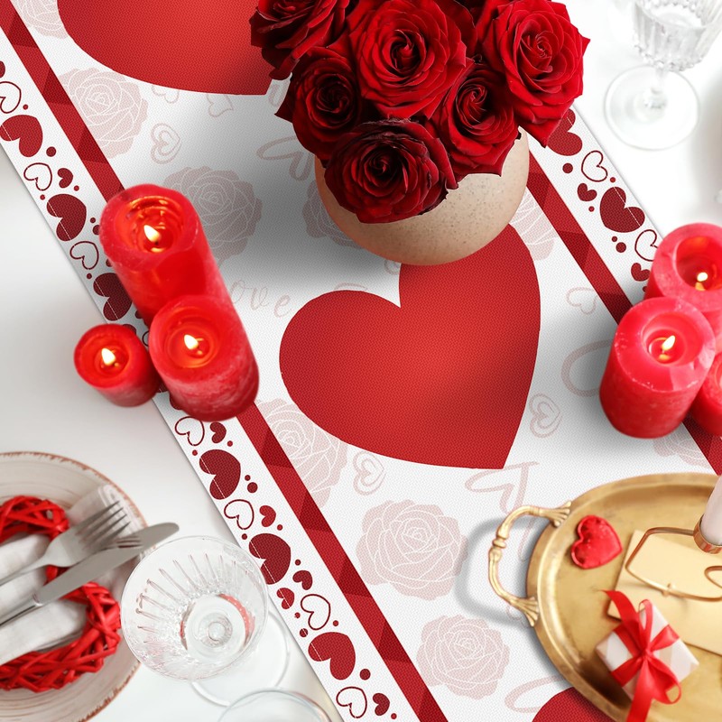 Valentine's Day Heart Table Runner 72 x 13 Inch Decorations,