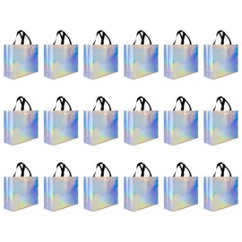 18 Stück Vliestaschen, Glänzende Schillernde Partytaschen, Wiederverwendbare Goodie Tragetaschen mit Griffen für Hochzeiten, Ostern, Feiertage, Partys, Weihnachtsgeschenke, Lebensmittel, 32x12x28cm