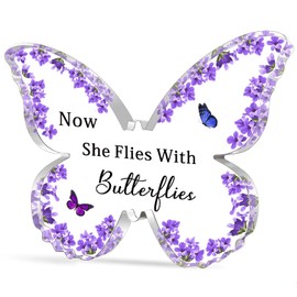 WTOPP Memorial Gifts Butterfly Shape Acrylic Sympathy Gifts Now She Flies With Butterflies Acrylic Gifts Remembrance Gifts In Memory Of Loved Gifts Sympathy Gifts For Loss Of One