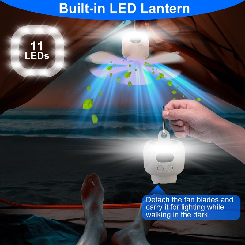 Zorpupoa Camping Fan 8000mAh Battery Operated, Tent Ceiling Fan with