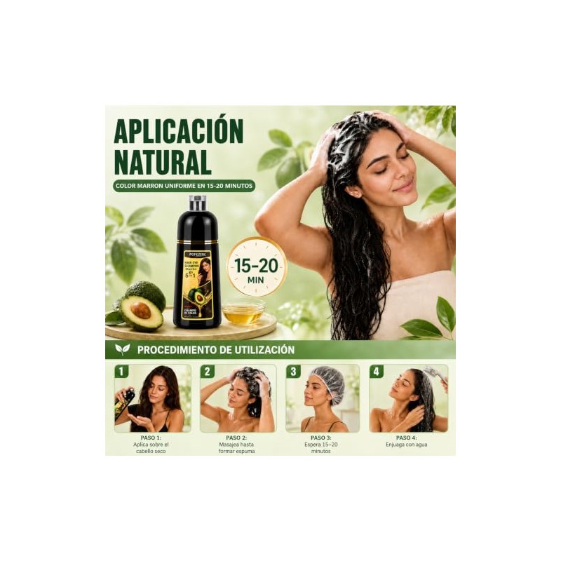 Shampoo para Canas, Hair Dye Shampoo Cubre Canas al Instante,