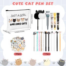 Seajan 63 Pcs Cute Cat Stationery Set Includes 17 Pcs Kawaii Cat Gel Pens 1 Pc Cat Pen Bag Cat Lover Travel Cosmetic Bag 45 Pcs Cat Stickers Cute Cat Themed Gifts