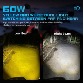 Motorcycle Auxiliary LED Light Driving Spotlights White/Amber Fog Lights with Mount Brackets Wire Harness Waterproof Offroad Work Lights Compatible with Motorcycle J-eep Car Truck 60W Driving Lamps