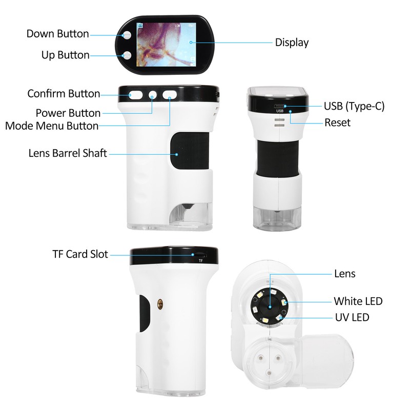 Portable Digital Microscope Rechargeable Pocket Microscope with 2.4-Inch LCD Screen