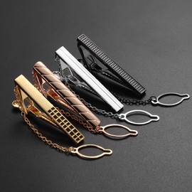 HAWSON 4 pcs Tie Clips Set for Men Necktie 2 inch Tie Bar Clip with Chain - Business Wedding Accessories (2035)