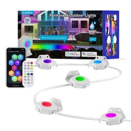 Greatfine Permanent Outdoor Lights Pro, 100ft with 72 Triple-LED RGBCW Lights with Multi-Angle Mounting Bracket for Daily&Holiday, Permanent Christmas Lights Outdoor, IP67 Waterproof, Works with Alexa