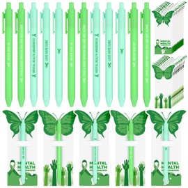 Kklolai 30 Sets Mental Health Awareness Pens Bulk Mental Health Awareness Items Green Ballpoint Pens with Butterfly Cards Mental Health Gifts for Women Men Charity Public Social Event Welfare Events