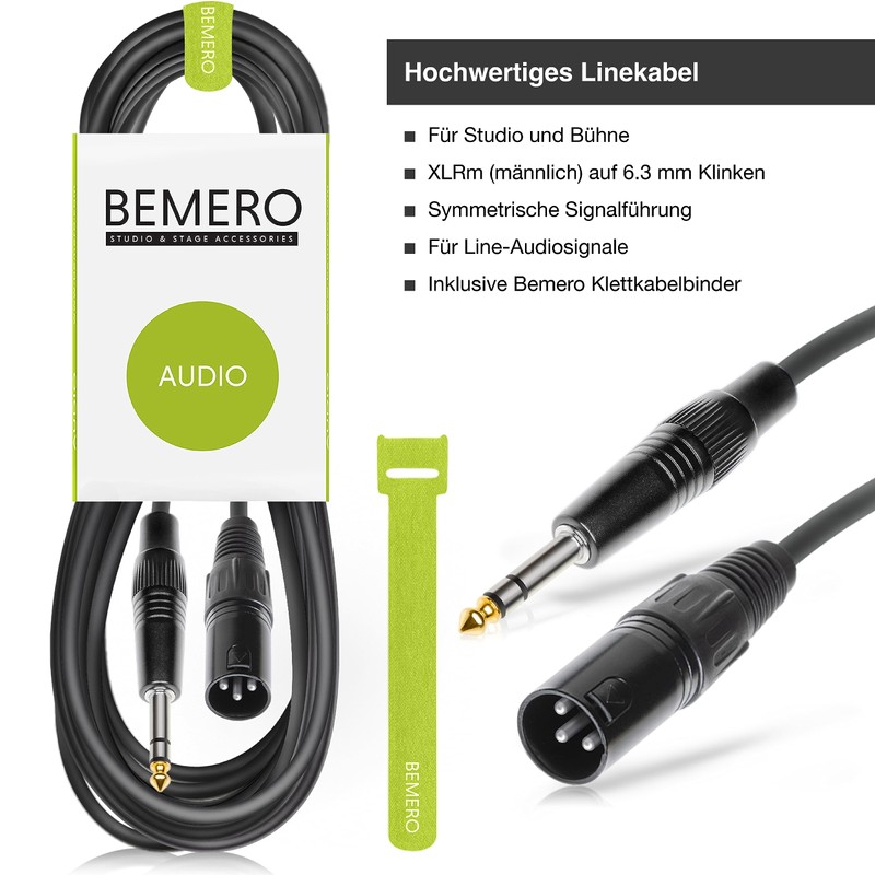 BEMERO Line Cable XLRm to 6.3 Jack, TRS, 1.5 m,