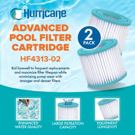 Hurricane Filters 4 Pack HF4313-02 Advanced Pool Filter Cartridge - Replacement for PBW4PAIR, Unicel C-4313, Filbur FC-3753, Sand N Sun Size D, Simple Set Type 1, Aqua Leisure Size 1