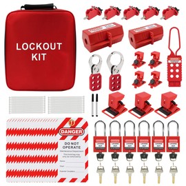 HiLKCO Industrial Lockout Tagout Kit - Clamp-On Circuit Breaker Lockout Device, Group Hasps, Multi-Pole Breaker Locks with Tags & Storage Bag (Red)