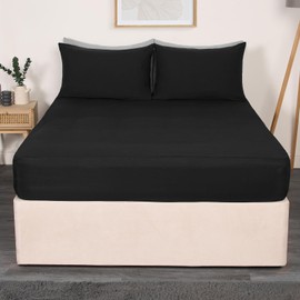 Brentfords Kingsize Fitted Bed Sheets Extra Deep 2 Pack, Microfibre Bedsheet Easy Care Ultra Soft Fade Resistant King Fitted Sheets Cover Bed Linen Sheets, Black Twin Pack