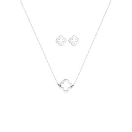 Elli Women's Real Jewellery Set Necklace Earrings Clover Leaf Lucky Charm in 925 Sterling Silver, Sterling Silver
