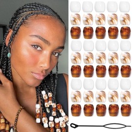 VENOFEN 48PCS Brown Hair Beads for Braids White Locs Dreadlock Beads Accessories Hair Jewelry Making Kit Hair Decoration for Women