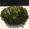 unknown SMALL Glass Trinket Dish Crinkled Wavy Unique Green Glossy