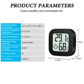 Flintronic Mini LCD Thermometer, Pack of 2 Digital Thermometer, Indoor Hygrometer, Hygrometer, Wireless, Humidity Meter for Baby Room, Living Room, Office, Greenhouse (Black)