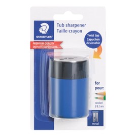 Staedtler STAEDTLER pencil sharpener, premium quality sharpener with screw-on lid, prevents accidental openings, compact size for pencil case and work-station, 511 63BK (Pack of 1) , Assorted colors.