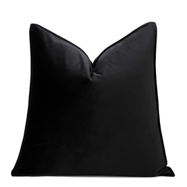 THE-TINOART Decorative Throw Pillow Covers 22X22 Farmhouse Velvet Pillow Covers Square Velvet Pillow Covers with Stitched Edge for Couch, Sofa, Pure Black 1Piece