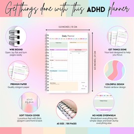 ADHD Daily Planner for Neurodivergent Adults - Productivity Daily Planner & Task Management to Stay Organized and Focused - A5 Pastel Rainbow