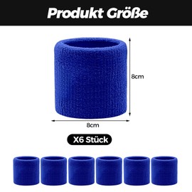 Pack of 6 Sweatband Wrists, Fitness Sweatband, Boys & Girls Sweatbands Wrist, Absorbent Sweatband Children, Cotton Sweatband Arm for Football, Basketball and Tennis Sports (Blue)
