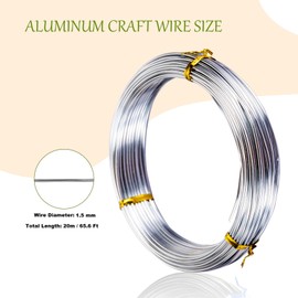Aluminum Craft Wire, 65 Ft 1.5mm Bendable Metal Wire for Jewelry Making, Sculpting, Floral Making, Wreath Making, Crafting, Wire Wrapping, Christmas Ornaments - Silver