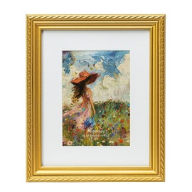 Wontree 8x10 Ornate Picture Frame in Gold with Bead Border and Central Rope, Solid Wood with Real Glass, Display 8x10 Photo Matted to 5x7, Vertical and Horizontal for Desk Tabletop or Wall Hanging