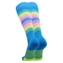 TCK Striped Baseball Softball Socks (Electric Blue/Neon Yellow/Bright Pink, Small) - Electric Blue/Neon Yellow/Bright Pink,Small
