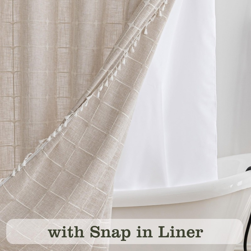 Extra Long Shower Curtains with Snap-in Liner, No Hooks Needed,