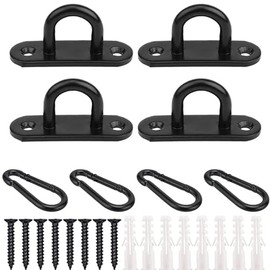 4 Pack Pad Eye Plate and Carabiner Clips Hook and Eye U Shaped Bracket Hooks Stainless Steel Ceiling Hook Suspension Ceiling Hooks with Screws and Plastic Plugs for Wall Mount Marine