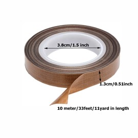 2 PCS PTFE Coated Fiberglass Telfon Tape,high Temperature Tape,Drying Mechanical Conveyor Belt, Welding Sealing Tape,Teflon Tape for Vacuum Sealer Machine(Brown, 13mm x 11yards(33feet) x 0.18mm)