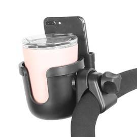 HoneTeek Stroller Cup Holder with Phone Holder, 2-in-1 Universal Cup Holder with Phone Mount for Walker, Wheelchair, Stroller, Cup Holder Attachment Fits Most Donna, Uppababy, Bugaboo