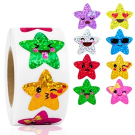 500 Pcs Glitter Star Stickers Roll, Smiley Reward Stickers for Classroom