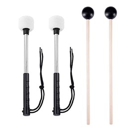 Kuylive 2 Pack Bass Drum Mallets Timpani Mallet Felt Sticks Stainless Steel Handle with 1 Pair Rubber Bell Mallets Glockenspiel Sticks Xylophone Mallet